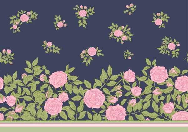 Rosas flores en las ramas. Millefleurs diseño floral de moda — Vector de stock