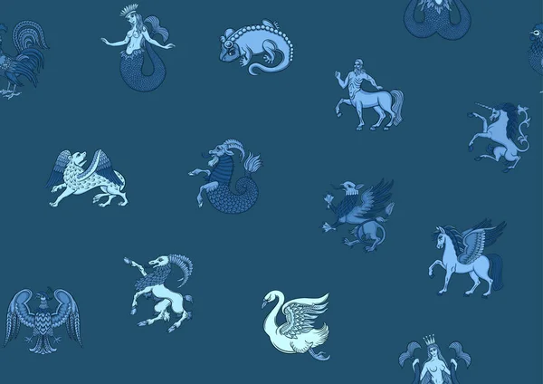 Heraldic mythical animals and creatures. — Vector de stock