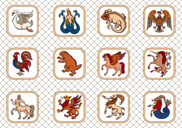 Heraldikai mitikus állatok és lények. — Stock Vector