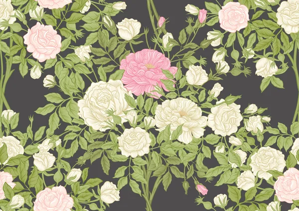 Rosas flores en las ramas. Millefleurs diseño floral de moda — Vector de stock