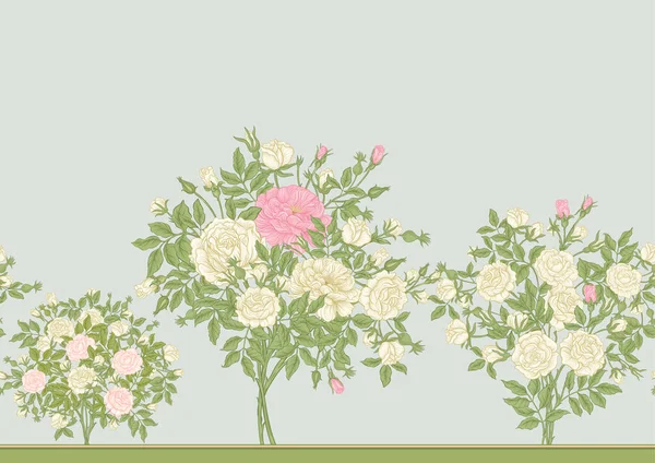 Rosas flores en las ramas. Millefleurs diseño floral de moda — Vector de stock