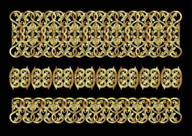 Birbirine karışmış soyut süsler, ortaçağ romansı tarzında. Tasarım elementi. Altın ve siyah vektör çizimlerinde. Beyaz arkaplanda izole.