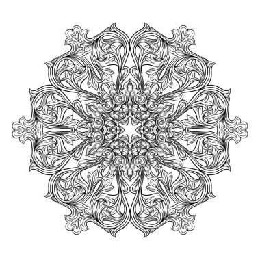 Çembersel soyut süslemeleri ortaçağ romansı tarzında birleştiriyor. Mandala. Tasarım elementi. El çizimi vektör illüstrasyonu.