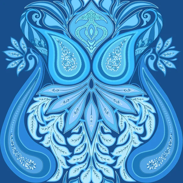 ペイズリー 伝統的なダマスク古典的な豪華な古いファッションの花の装飾 シームレスなパターン ベクトルイラスト 青い色で — ストックベクタ