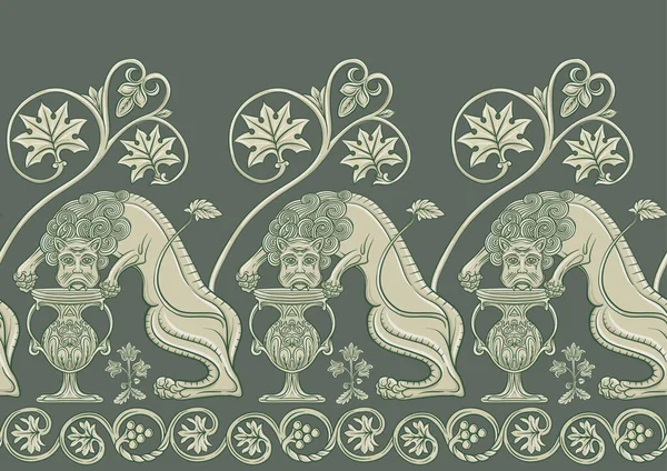 Візантійські Традиційні Історичні Мотиви Тварин Птахів Квітів Рослин Безшовний Кордон — стоковий вектор