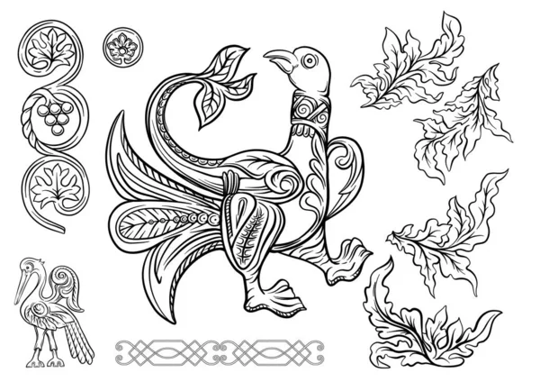 Byzantine Traditional Historical Motifs Animals Birds Flowers Plants Clip Art — Image vectorielle
