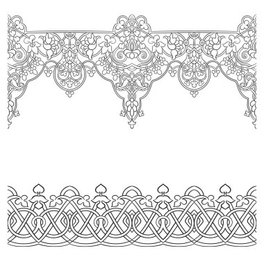 Bizans geleneksel tarihi çiçek motifleri, desenler. Çizim sanatı, tasarım için elementler kümesi Tasarım taslağı çizimi