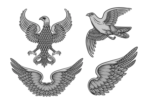 Орел Сокіл Птах Крило Подвійні Крила Традиційні Стилі Характеру Гербів — стоковий вектор