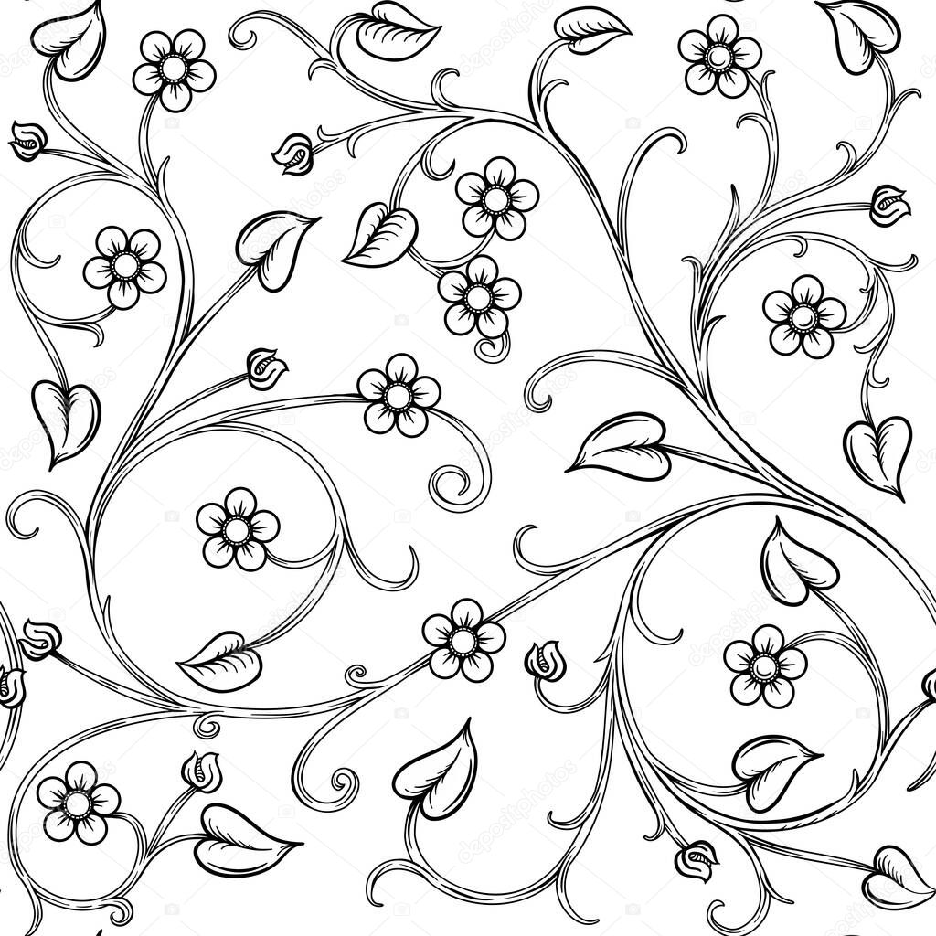 A lot of different fantasy flowers. Millefleurs trendy floral design. Blooming midsummer meadow Seamless pattern, background. Vector illustration.