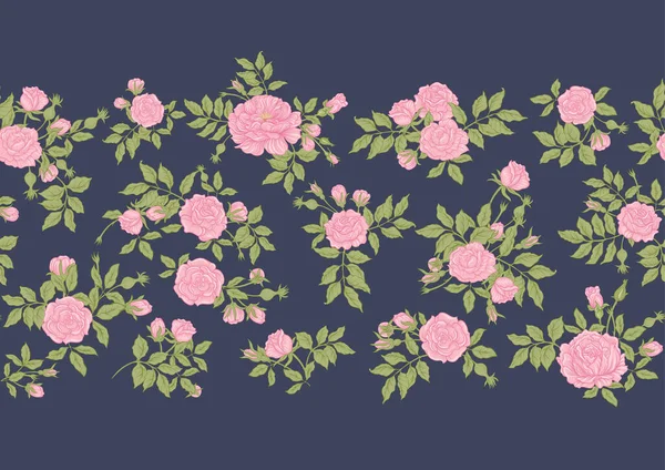 Τριαντάφυλλα Κλαδιά Millefleurs Μοντέρνο Σχέδιο Λουλουδιών Απρόσκοπτη Μοτίβο Συνόρων Γραμμικό — Διανυσματικό Αρχείο