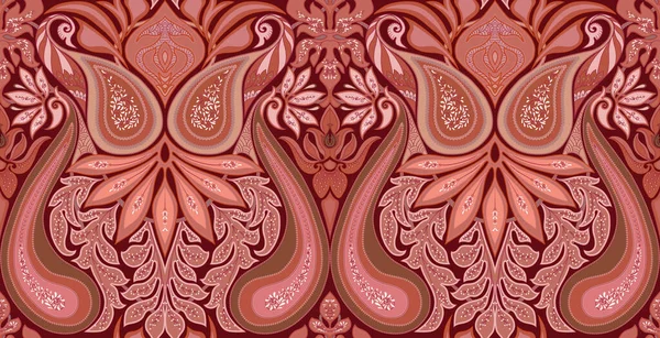 ペイズリー 伝統的なダマスク古典的な豪華な古いファッションの花の装飾 シームレスなパターン ベクトルイラスト 柔らかい赤い色で — ストックベクタ