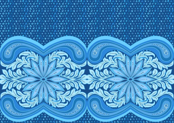 佩斯利 传统的锦缎古典豪华老式花卉装饰 无缝隙图案 矢量图解 蓝色的 — 图库矢量图片