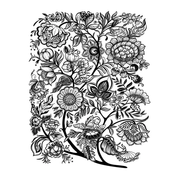 Fantasy Flowers Retro Vintage Jacobean Embroidery Style Elemants Design Vector — стоковый вектор