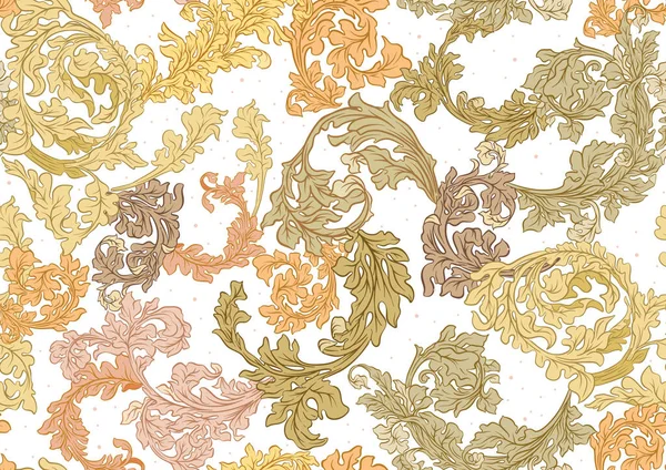 装饰花卉和树叶在艺术新潮风格 巴洛克风格 无缝隙图案 矢量说明 — 图库矢量图片