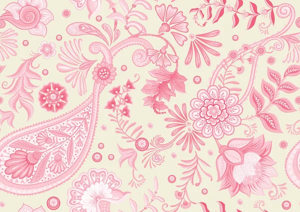 Fantasy Flowers Retro Vintage Jacobean Embroidery Style Paisley Seamless Pattern — Stock vektor