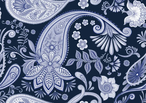Fantasy Flowers Retro Vintage Jacobean Embroidery Style Paisley Seamless Pattern — 스톡 벡터