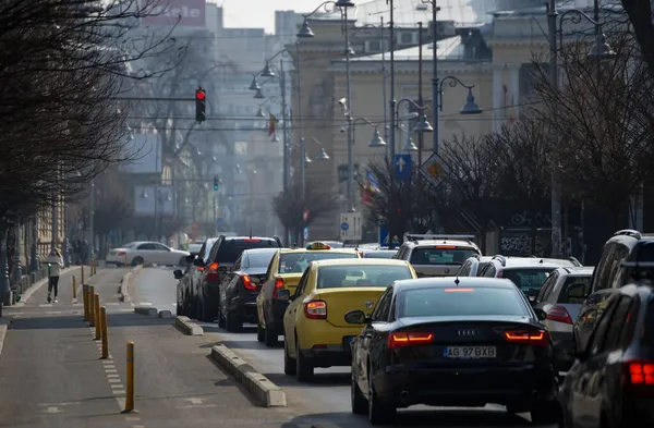 Bucharest Romania February 2021 Cars Traffic Rush Hour Boulevard Bucharest — Stock Photo, Image