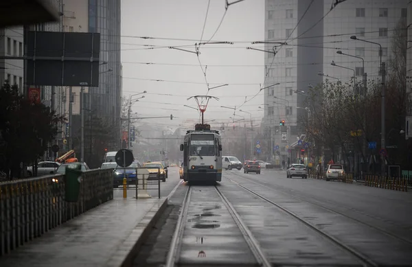 Бухарест Румыния Декабря 2021 Года Старый Румынский Трамвай V3A Прибывает — стоковое фото