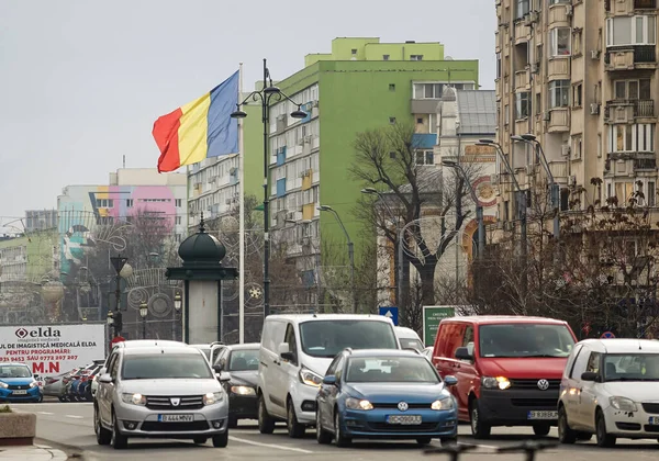 Бухарест Румунія Січня 2022 Юніон Сквер Піднято Великий Румунський Прапор — стокове фото