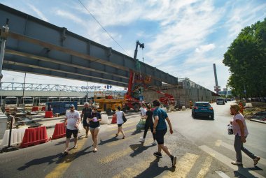 Bucharest, Romania - August 09, 2022: Construction site of the United Europe overpass, in the south of Bucharest.