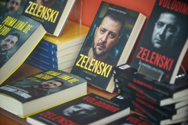 Bucharest, Romania - August 17, 2022: The book Zelenski, A Biography by Serhii Rudenko is seen in a bookstore in Bucharest. This image is for editorial use only.