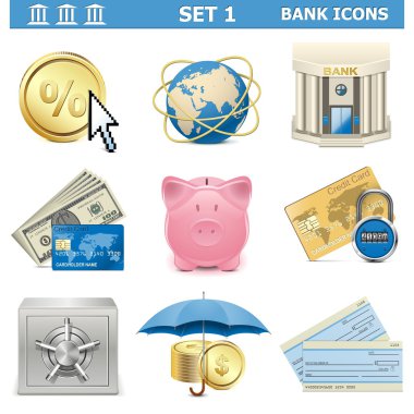 1 vektör banka Icons set