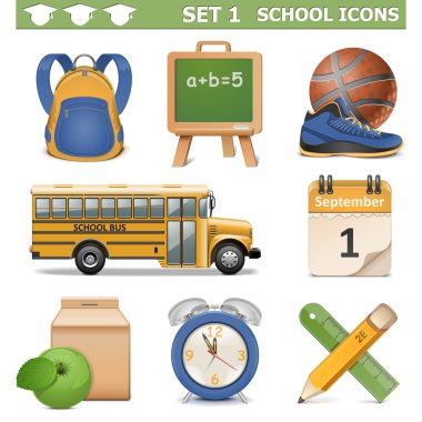 1 vektör okul Icons set