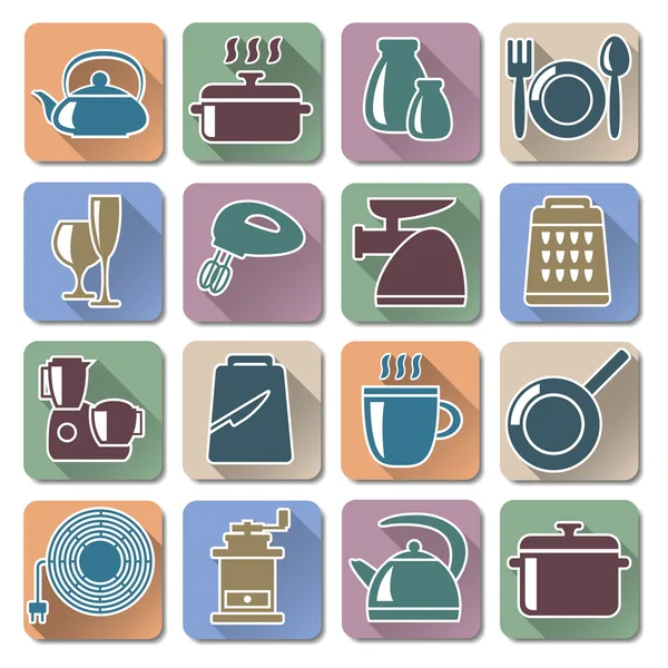 Vector Kitchenware Retro Flat Icons — Stock Vector