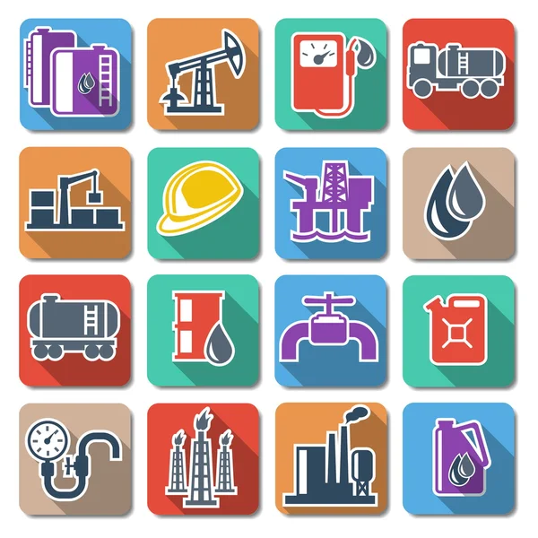 Vector Oil Industry Flat Icons — Stock Vector