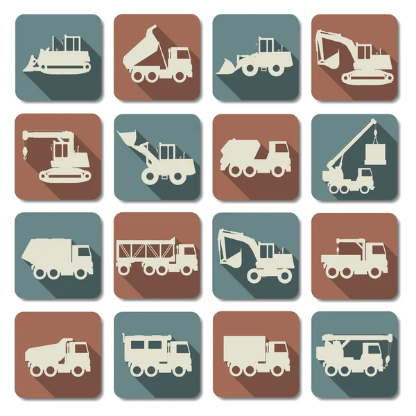 Vector Construction Machines Flat Icons — Stock Vector