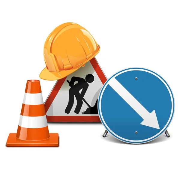 Vector Road Signs with Helmet and Cone — Stock Vector