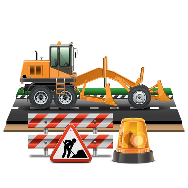 Vector Road Construction with Grader — Stock Vector