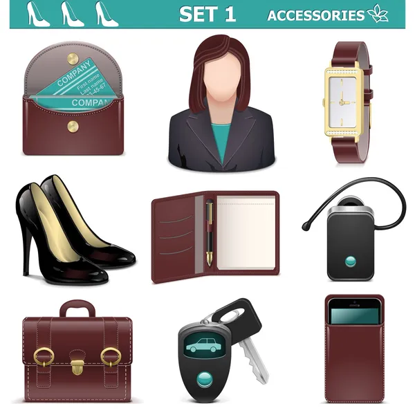 Vector Set Accessori Donna 1 isolato su sfondo bianco — Vettoriale Stock