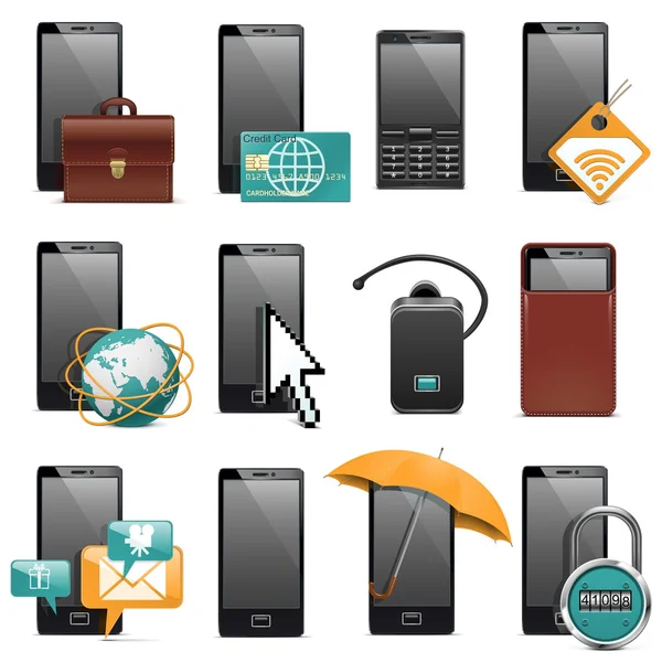 Vector iconos de teléfono móvil — Vector de stock