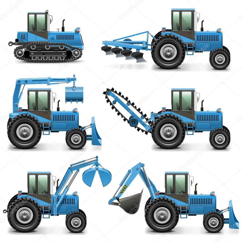 Juego de tractores agrícolas vectoriales 1 Vector de stock por ...