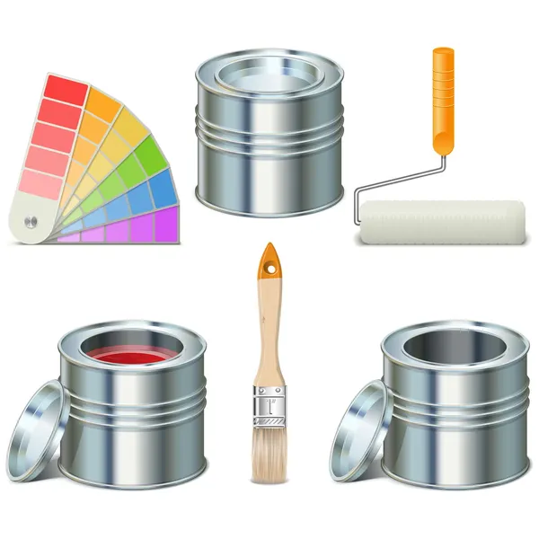 Vector lata de pintura y pinceles iconos — Vector de stock
