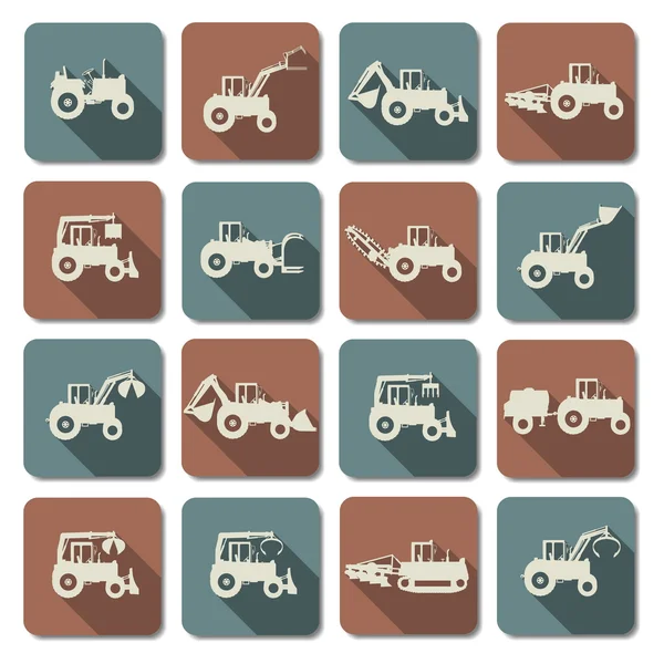 Vector Tractor Flat Icons — Stock Vector
