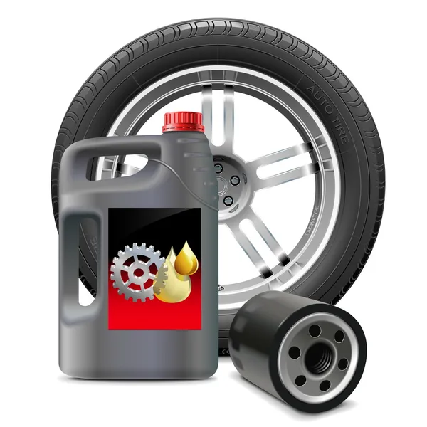 Vektor-Motoröl mit Ölfilter und Reifen — Stockvektor