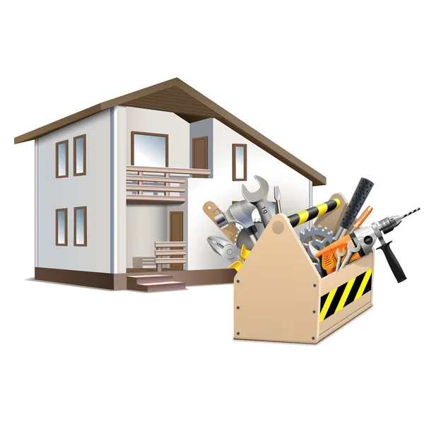 Vektor-Werkzeugkasten und Haus — Stockvektor