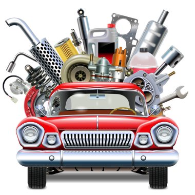 Beyaz arkaplanda yedek araba izole edilmiş Kırmızı Vector Car