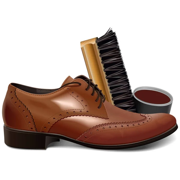 Vector Brown Shoe Com Escova Isolada Sobre Fundo Branco —  Vetores de Stock