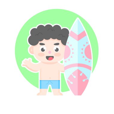 Boy with surfing board illustration vector design