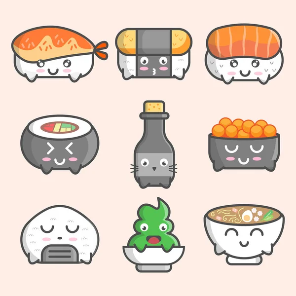 Cute Japanese Cuisine Character Vector Art Design — Archivo Imágenes Vectoriales