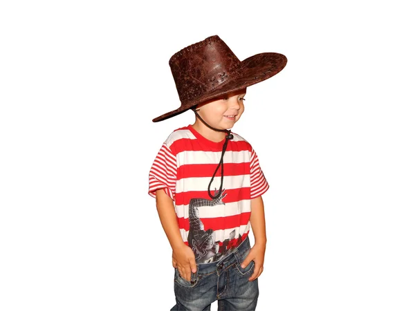 Boy v kovbojském klobouku, s úsměvem — Stock fotografie