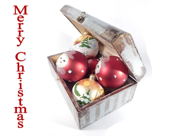 Box is made by hands, New Year, Christmas, Christmas ornaments — Stock Photo, Image