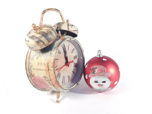 Clock shows the celebration of the new year, christmas, clock hand made — Stock Photo, Image