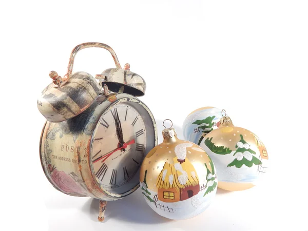 Klok toont de viering van het Nieuwjaar, Kerstmis, klok handgemaakte — Stockfoto