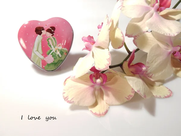 Orchideeën en hart, liefde — Stockfoto
