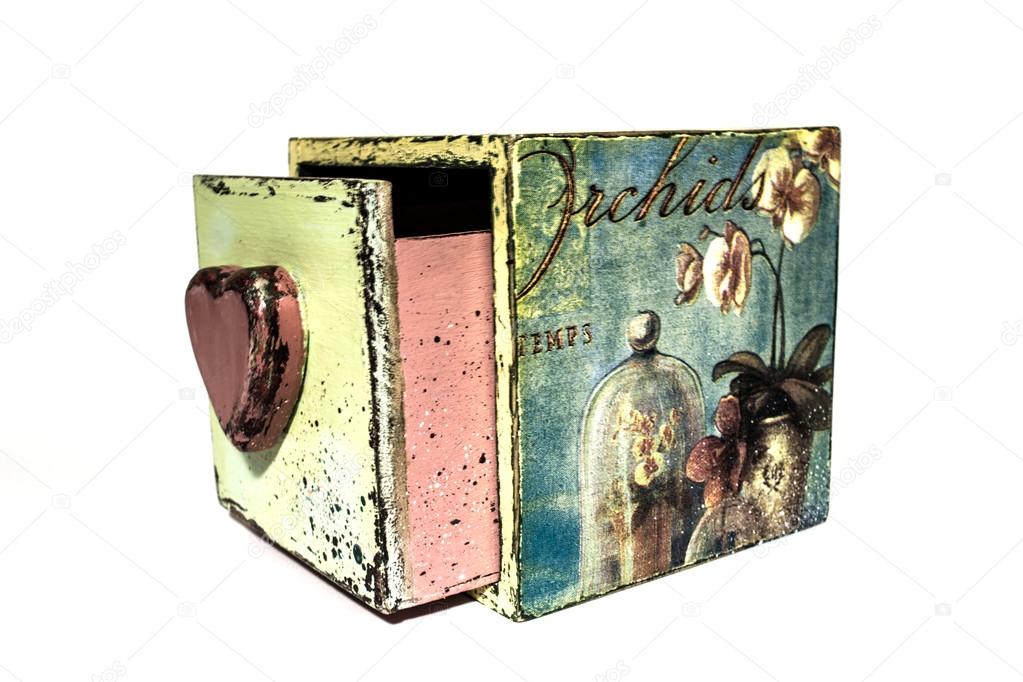 Box with orchids, decoupage, handmade