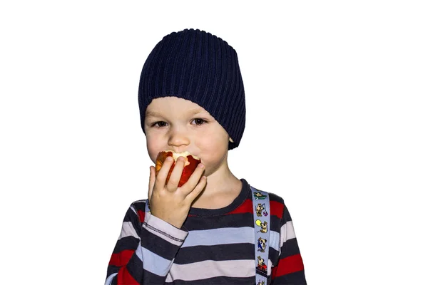 식욕과 함께 어린이가 먹는 빨간 사과 — 스톡 사진